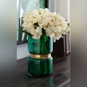 Decorative Green Glass Vase with Gold Accent
